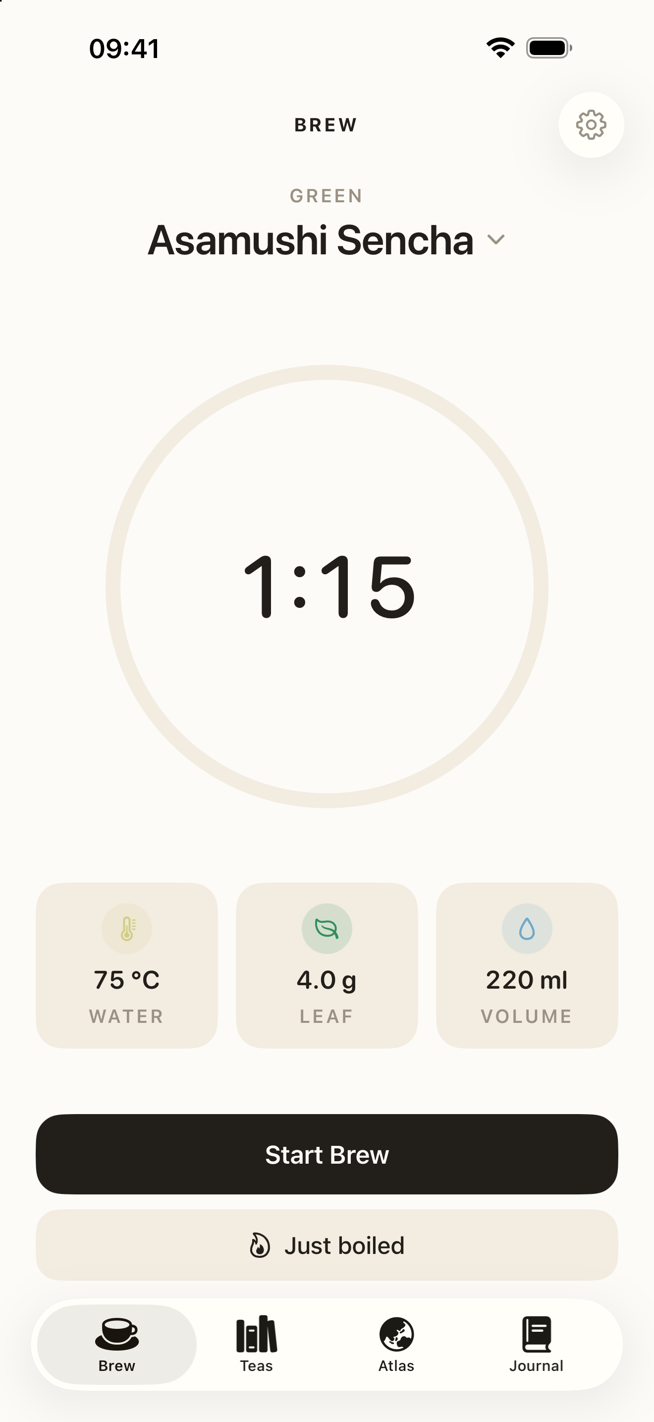 Pekoe Tea Timer ready to brew on iPhone