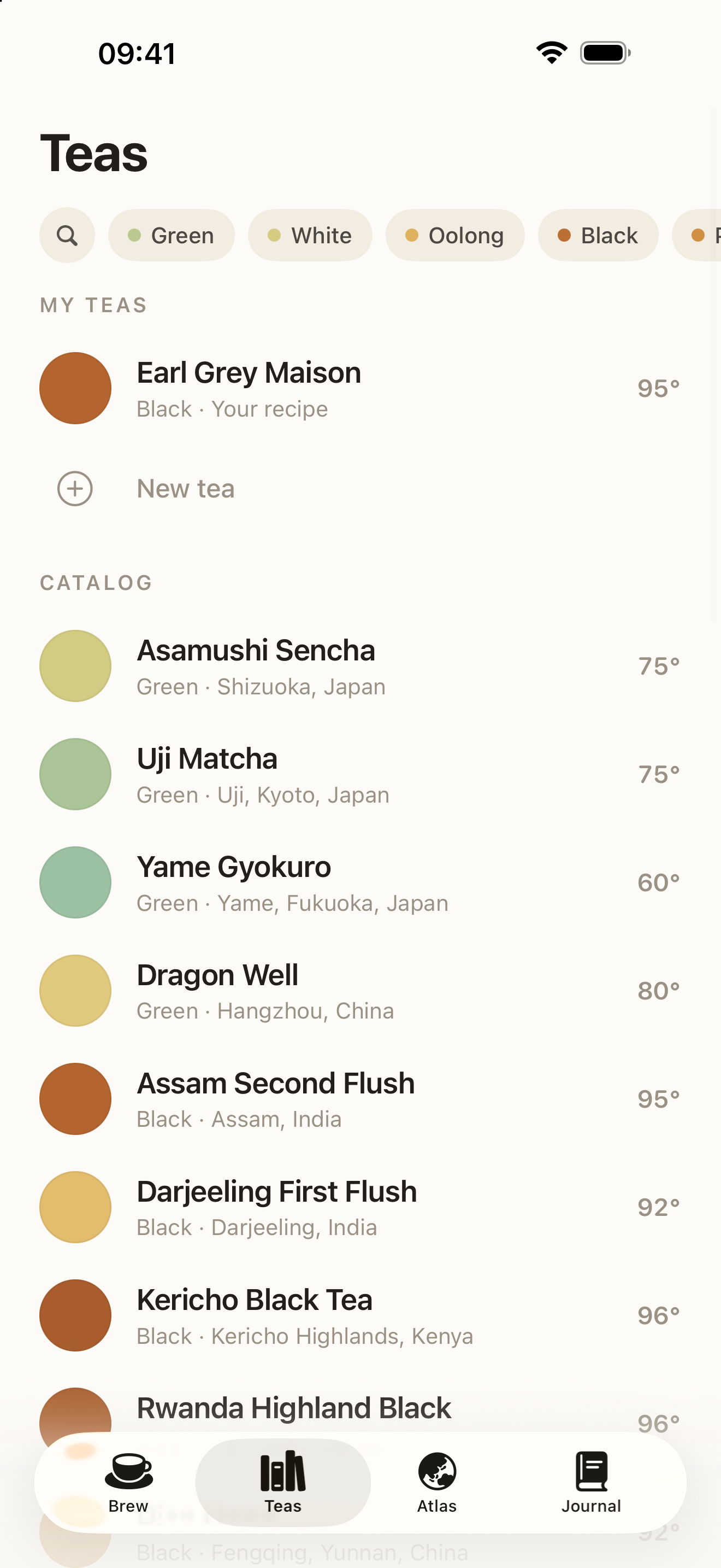 Pekoe Teas with search, family filters, and a personal Earl Grey recipe