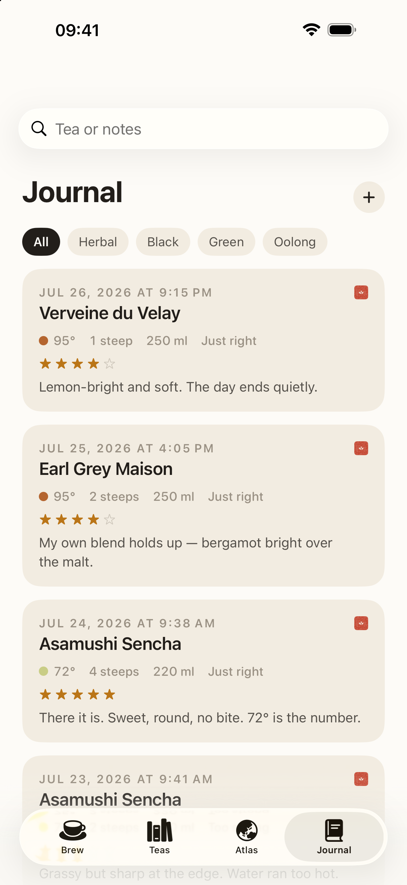 Pekoe's searchable private tasting journal